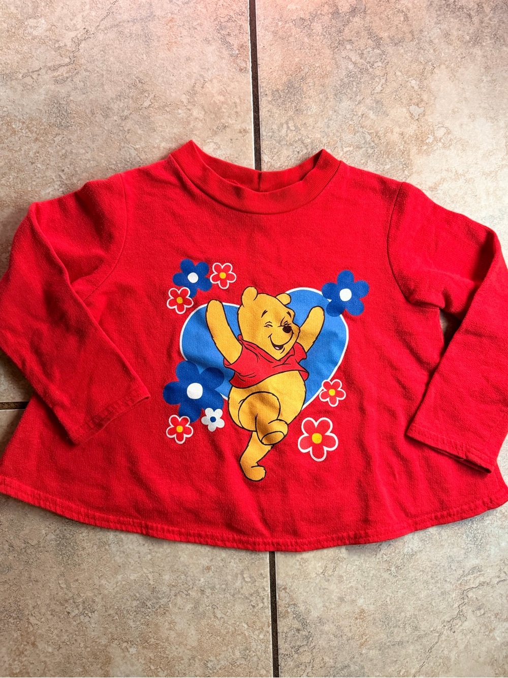 Disney Red Winnie the Pooh Long-Sleeve Top with Floral Graphic
